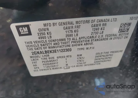 2014 Chevrolet Equinox 1Lt из США, поврежденный, VIN 2GNALBEK3E1122369